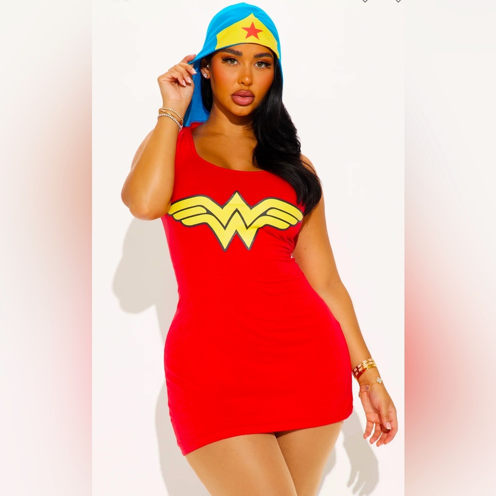 Wonder Woman Hooded Dress. Red/Combo. Perfect for school recitals/halloween